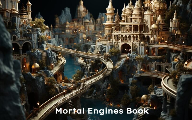 A visually striking scene from the Mortal Engines Book, showcasing moving cities in a post-apocalyptic landscape.