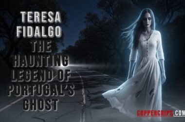 Illustration of Teresa Fidalgo ghostly figure on a deserted road