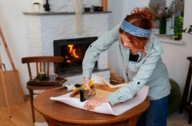 Home renovation showcasing acamento finishing techniques on walls and floors