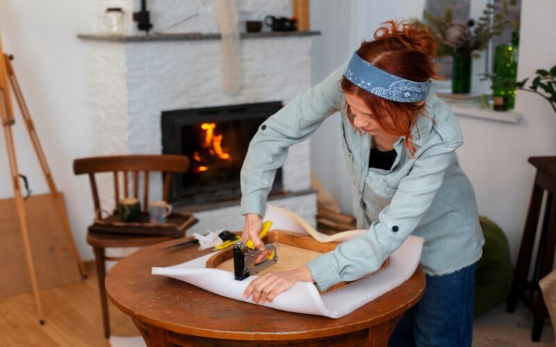 Home renovation showcasing acamento finishing techniques on walls and floors