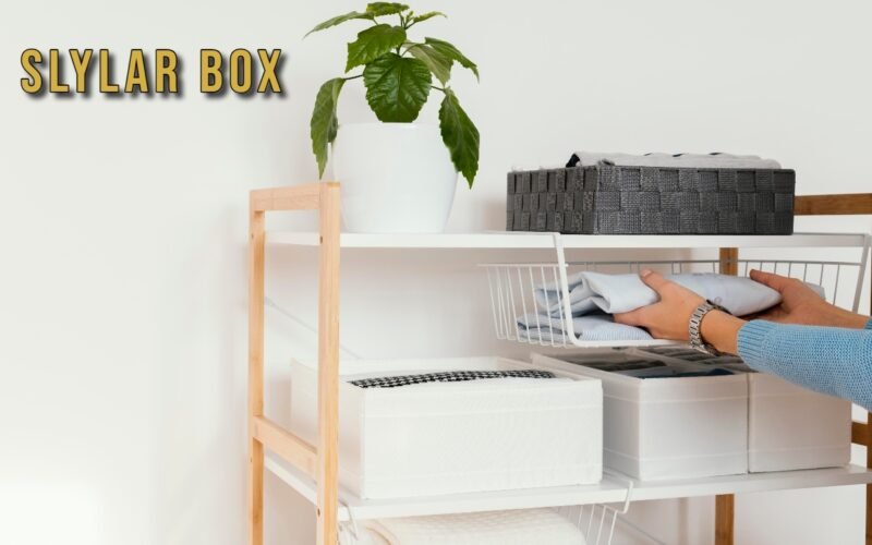Slylar Box modular storage units arranged neatly in a modern living room for smart home organization