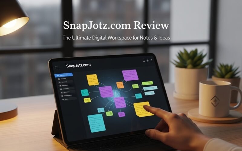 Screenshot of SnapJotz com interface showing organized digital workspace with notes, images, and smart tags for productivity.