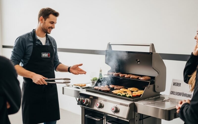 Weber grill demonstration showing direct and indirect cooking