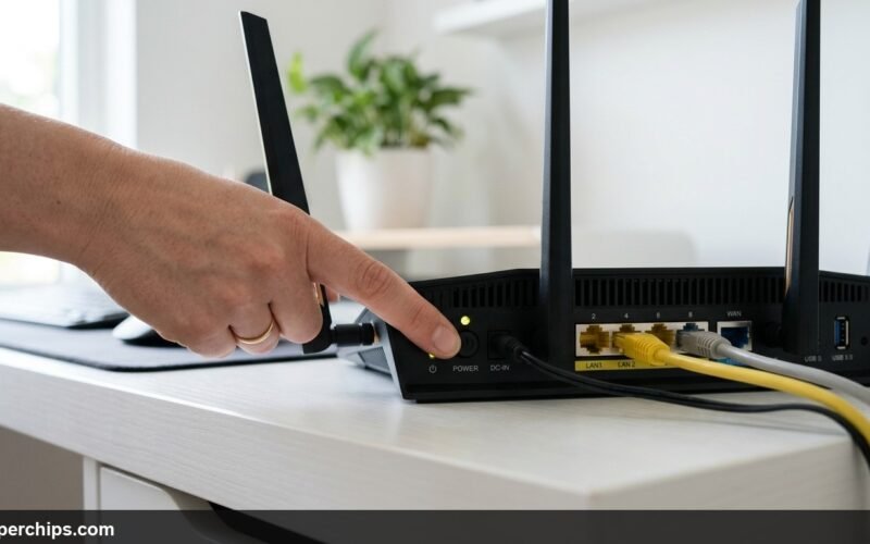 How to restart your router by pressing the power button on the back panel