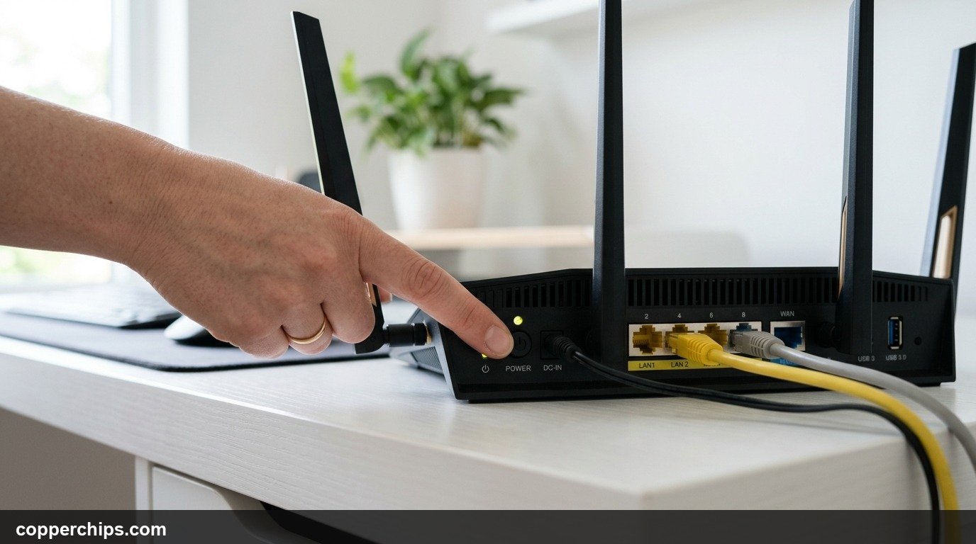 How to restart your router by pressing the power button on the back panel