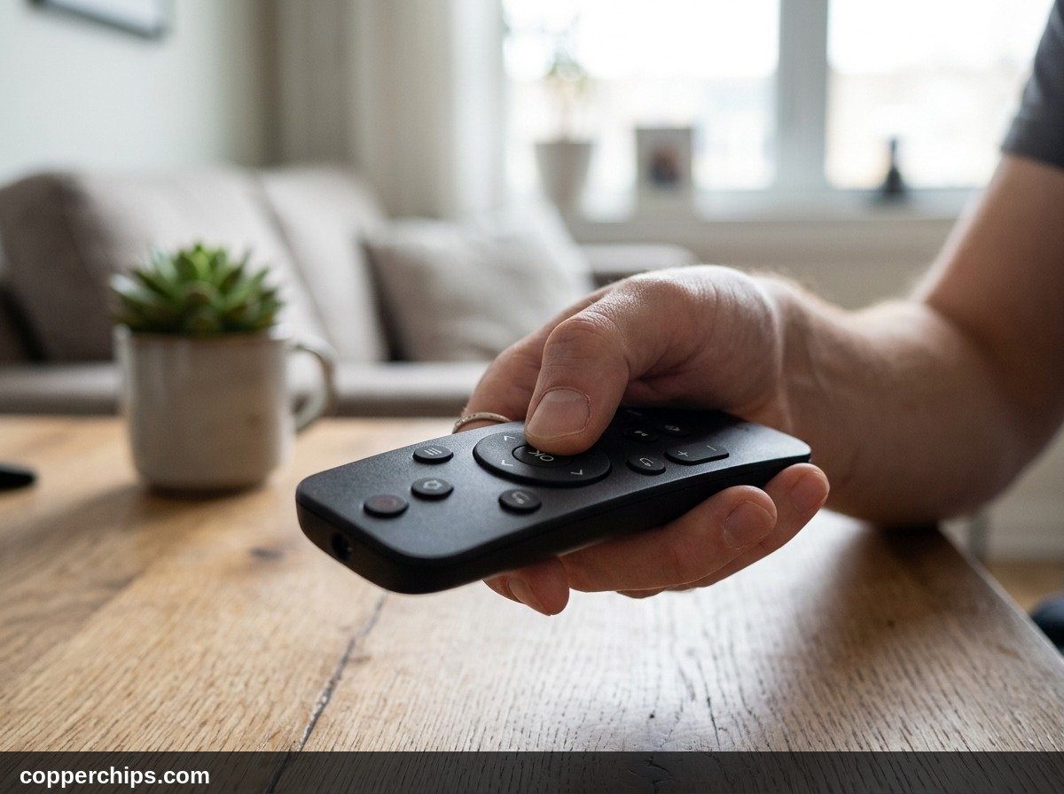 Pressing directional pad and navigation buttons on black streaming media remote control
